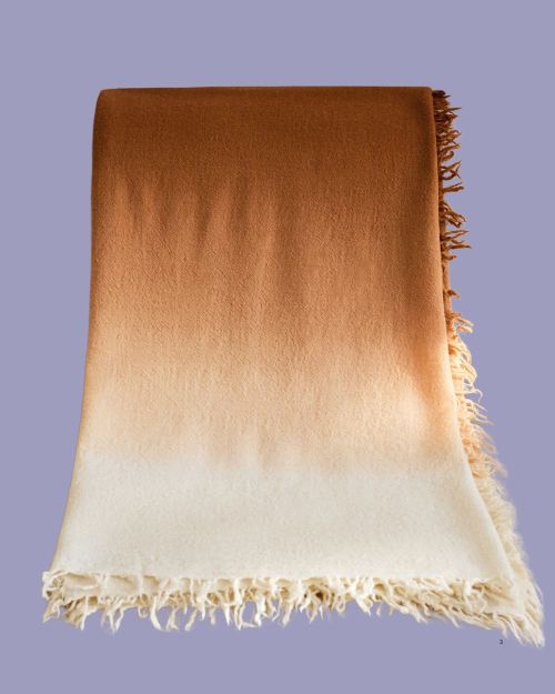 Frayed Wool Blanket With Ombre Design 