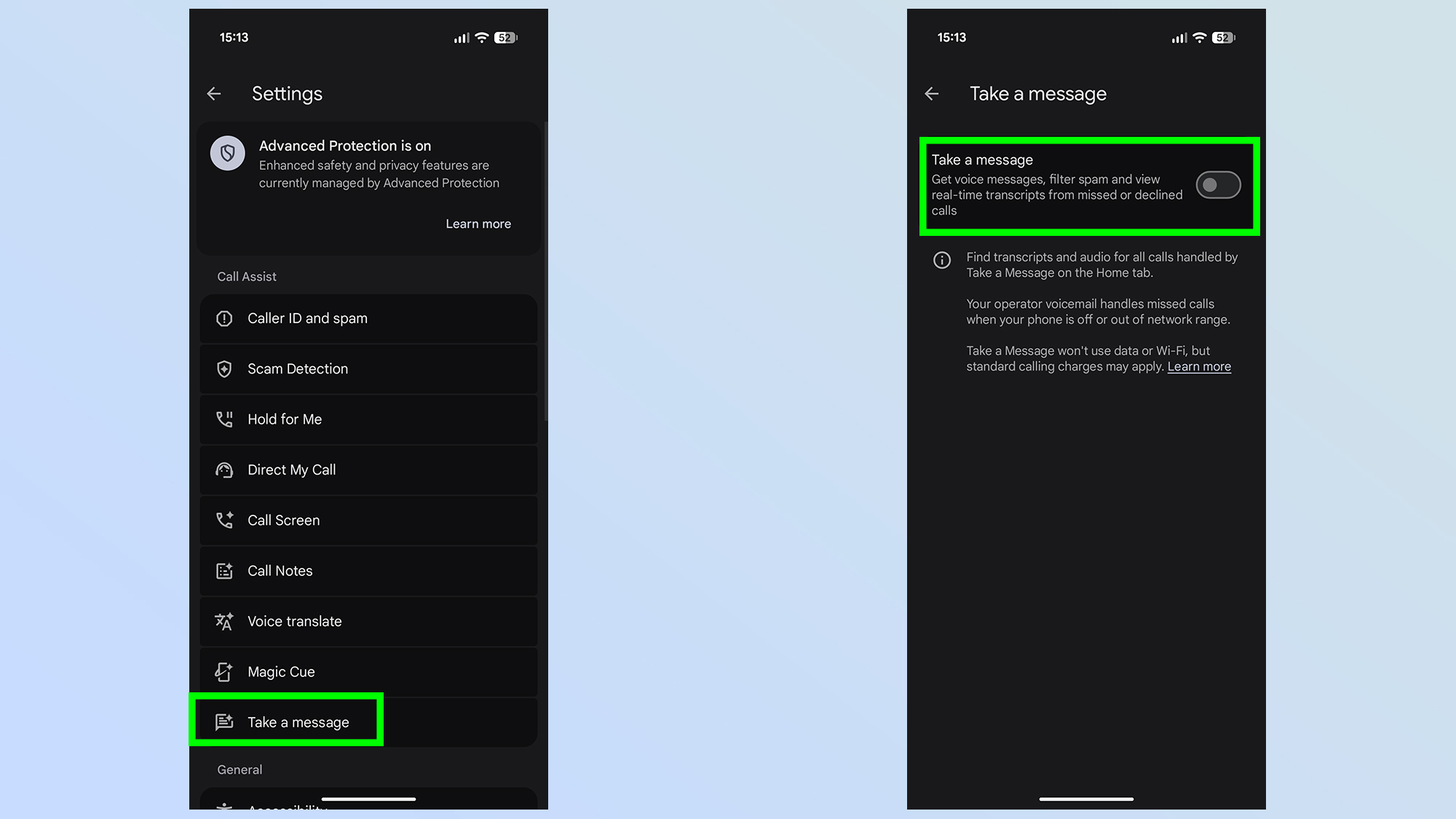 how to set up take a message on pixel phones