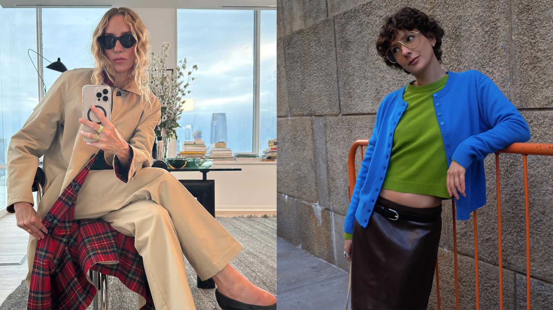 Olympia Marie wearing a J.Crew trench; Alyssa Coscarelli in two cashmere J.Crew cardigans. 