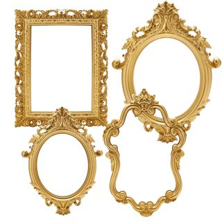 Set of four gold antique picture frames in various shapes