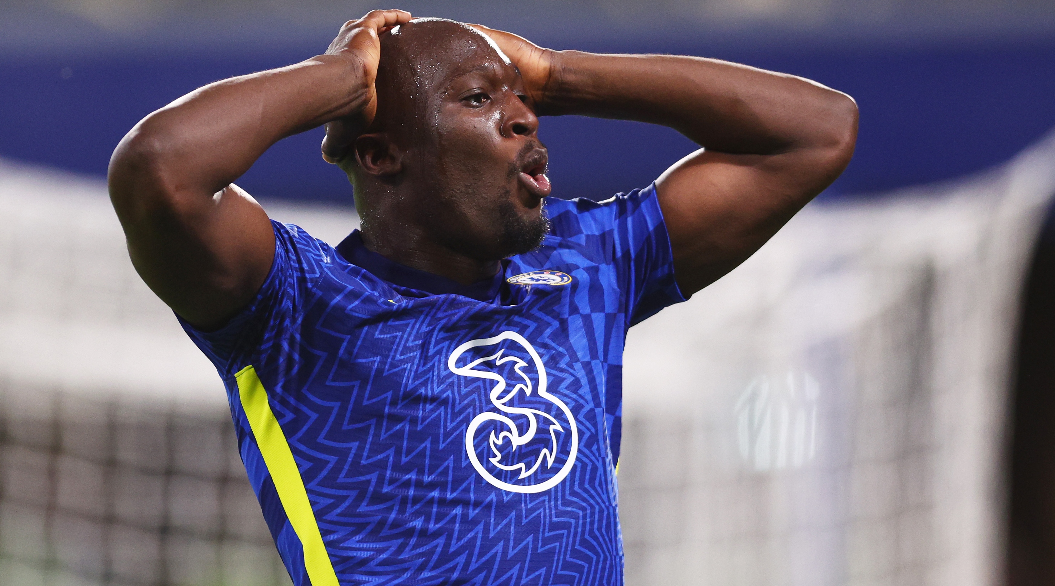 Romelu Lukaku of Chelsea reacts during the Premier League match between Chelsea and Leicester City at Stamford Bridge on May 19, 2022 in London, United Kingdom.