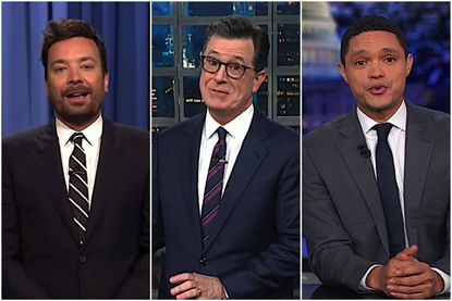 Stephen Colbert, Trevor Noah, and Jimmy Fallon on Barr's color-coded censorship