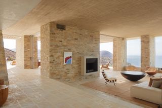 ridge house living space with view of greek island