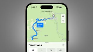 A phone screen showing Apple Maps offline mode