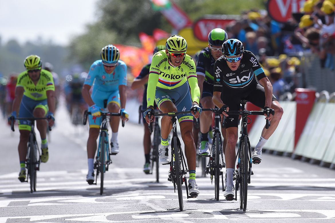 Chris Froome (Sky) comes to the line