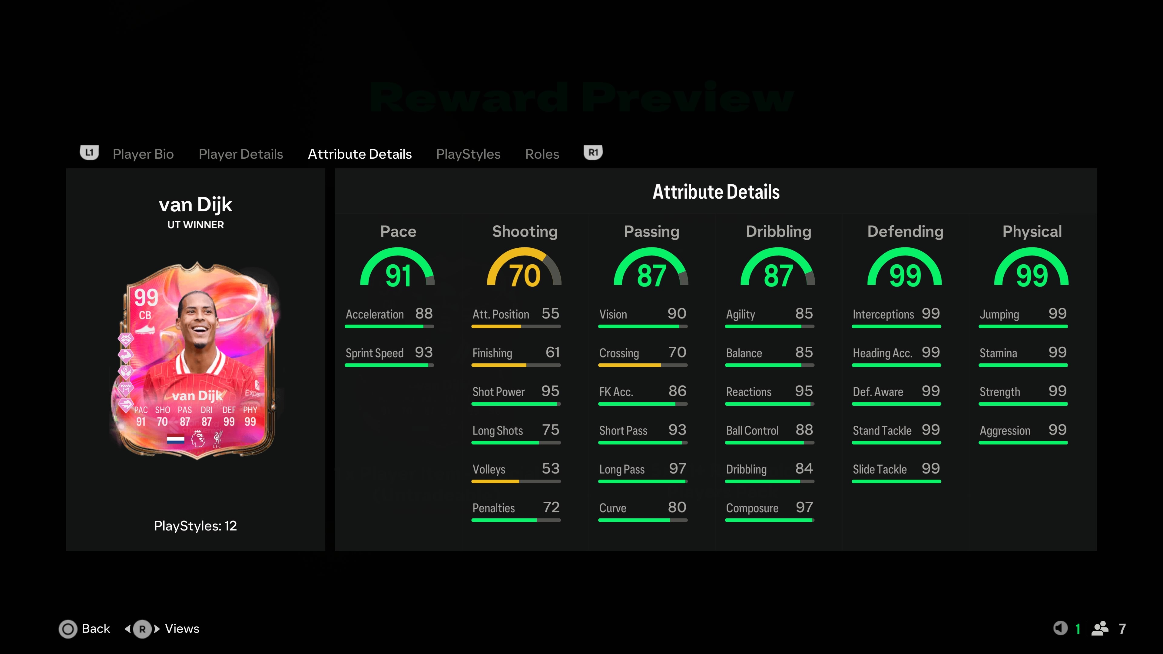 Virgil Van Dijk's 99-rated card in FC 25