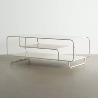 A white industrial-style metal coffee table 