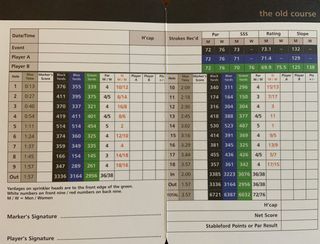 Old Course Score Card