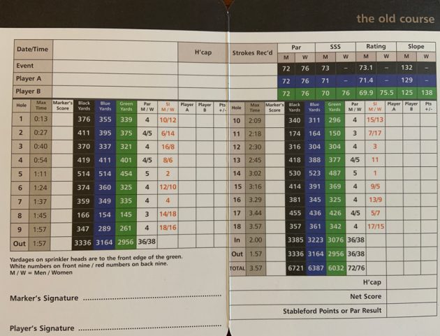 Old Course Score Card