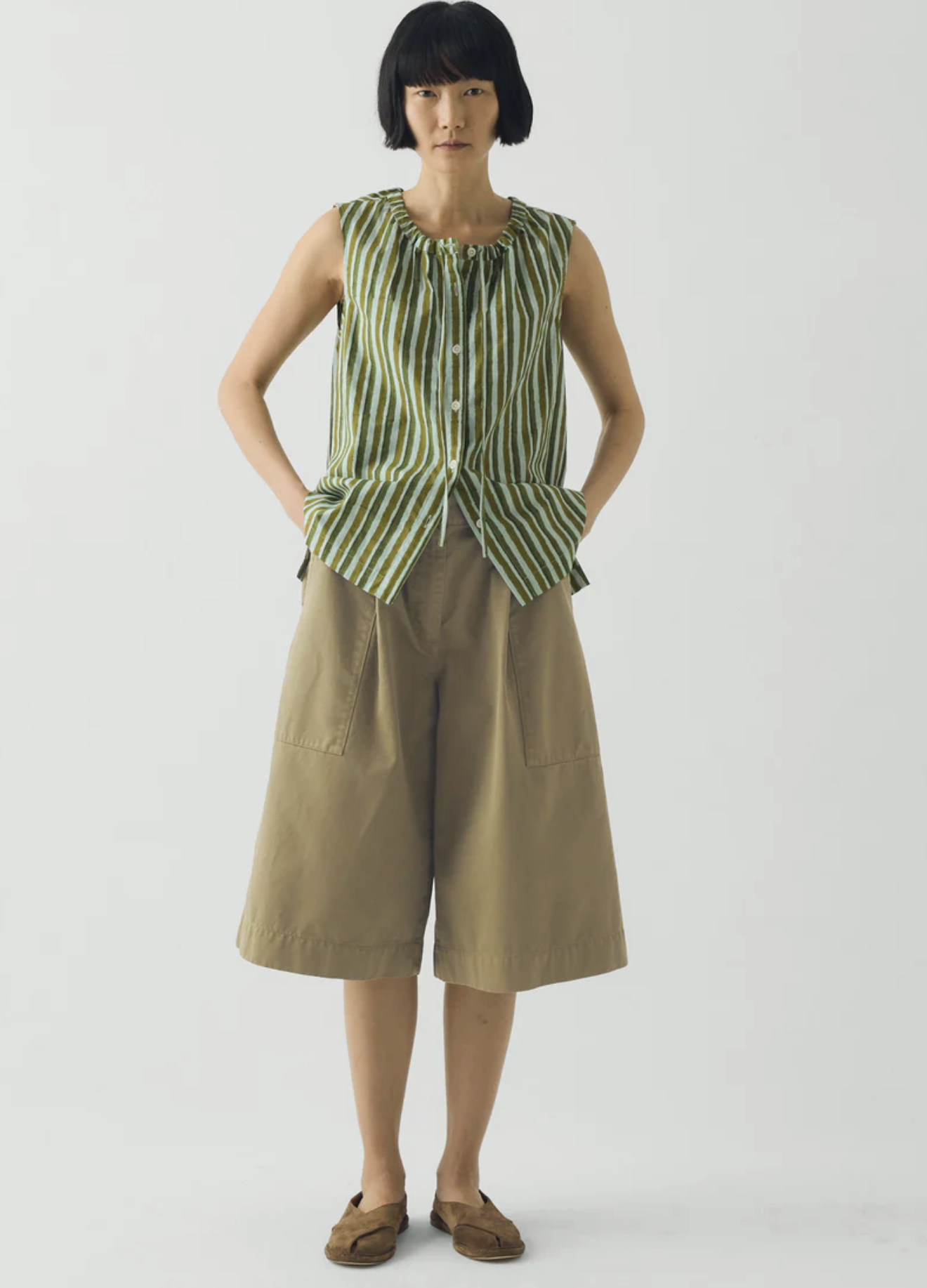TOAST, Pleated Cotton Twill Shorts | Olive Leaf