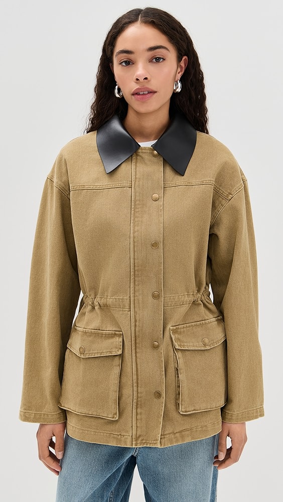 Pixie Market Faux Leather Collar Barn Jacket