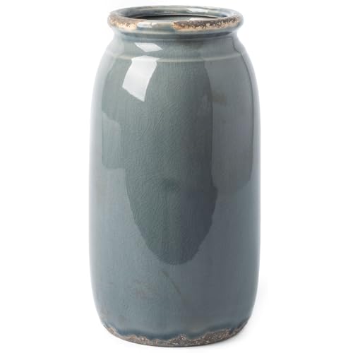 Victor &amp;amp; Teresa Rustic Blue and Grey Vase for Home Decor, Ceramic Vases for Flowers, Modern Farmhouse Decorative Vases for Pampas Grass,table Accent, Mantel, Living Room,bookshelf, Centerpieces, 8&#039;&#039;