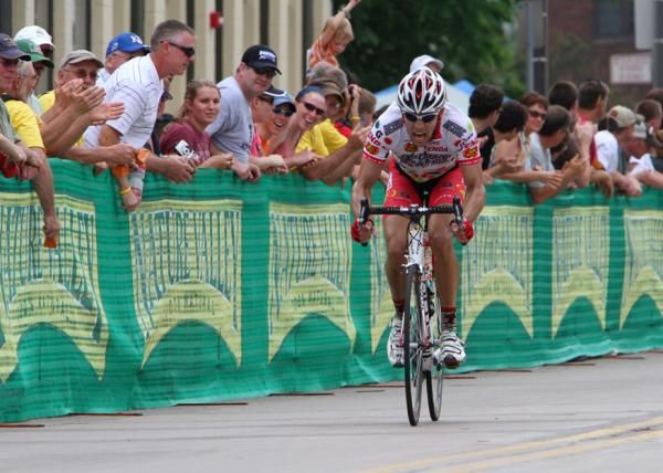 Bernard Van Ulden (Jelly Belly) sprints to the line.