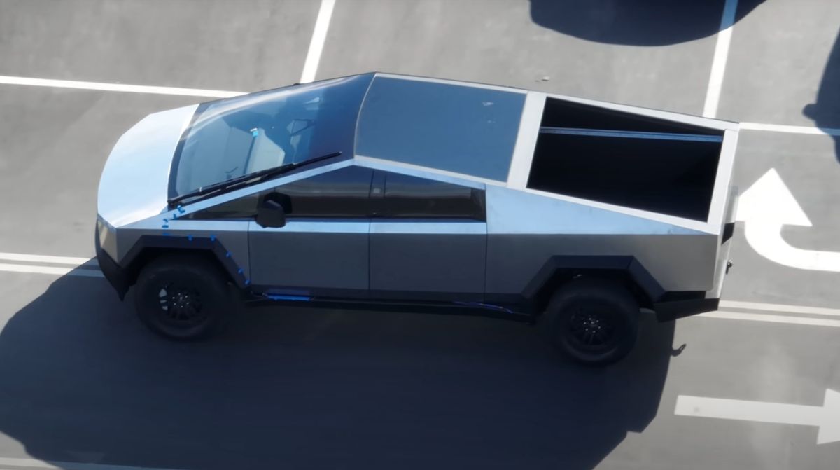 tesla cybertruck leaked video, with large windshield wipe