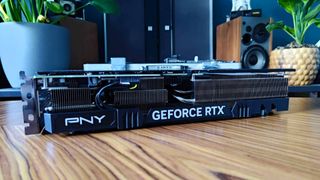 Nvidia GeForce RTX 4070 Ti Super lying face down on wood table