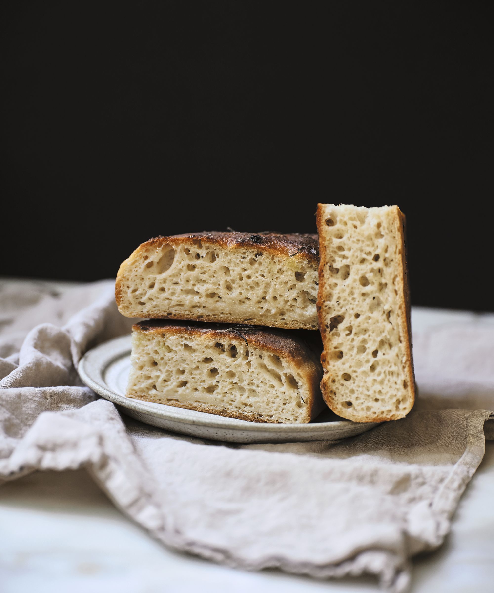 Sliced focaccia on a plate