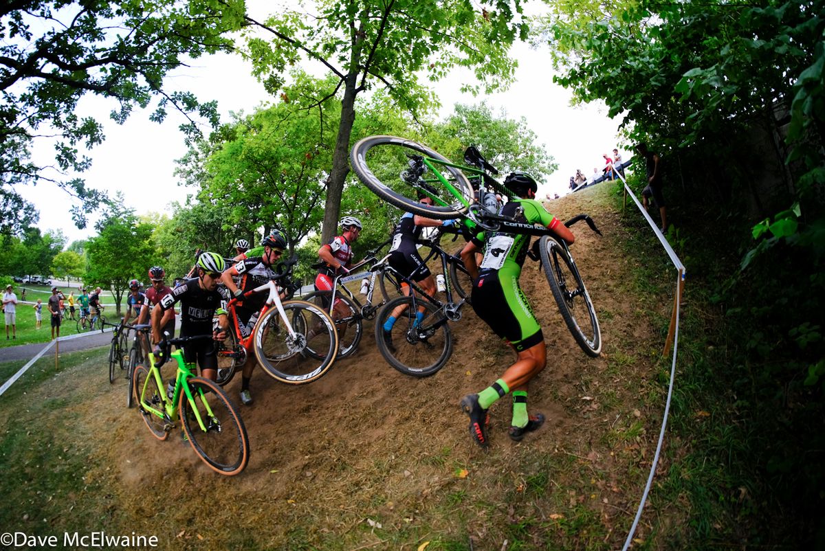 Curtis White (Cannondale) taking the outside line on one of the steep run-ups.