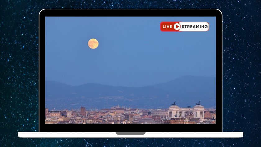 a graphic of a laptop screen with an image of a full moon rising over an Italian city with the words live streaming written in the top right corner.