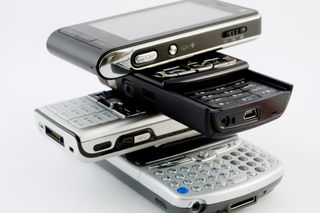 stack of smartphones