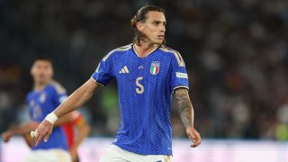 Riccardo Calafiori (Defender) of Italy seen in action during the UEFA Nations League 2026-2027 of the football matchday 1 between Italy and Belgium at Olympic Stadium.