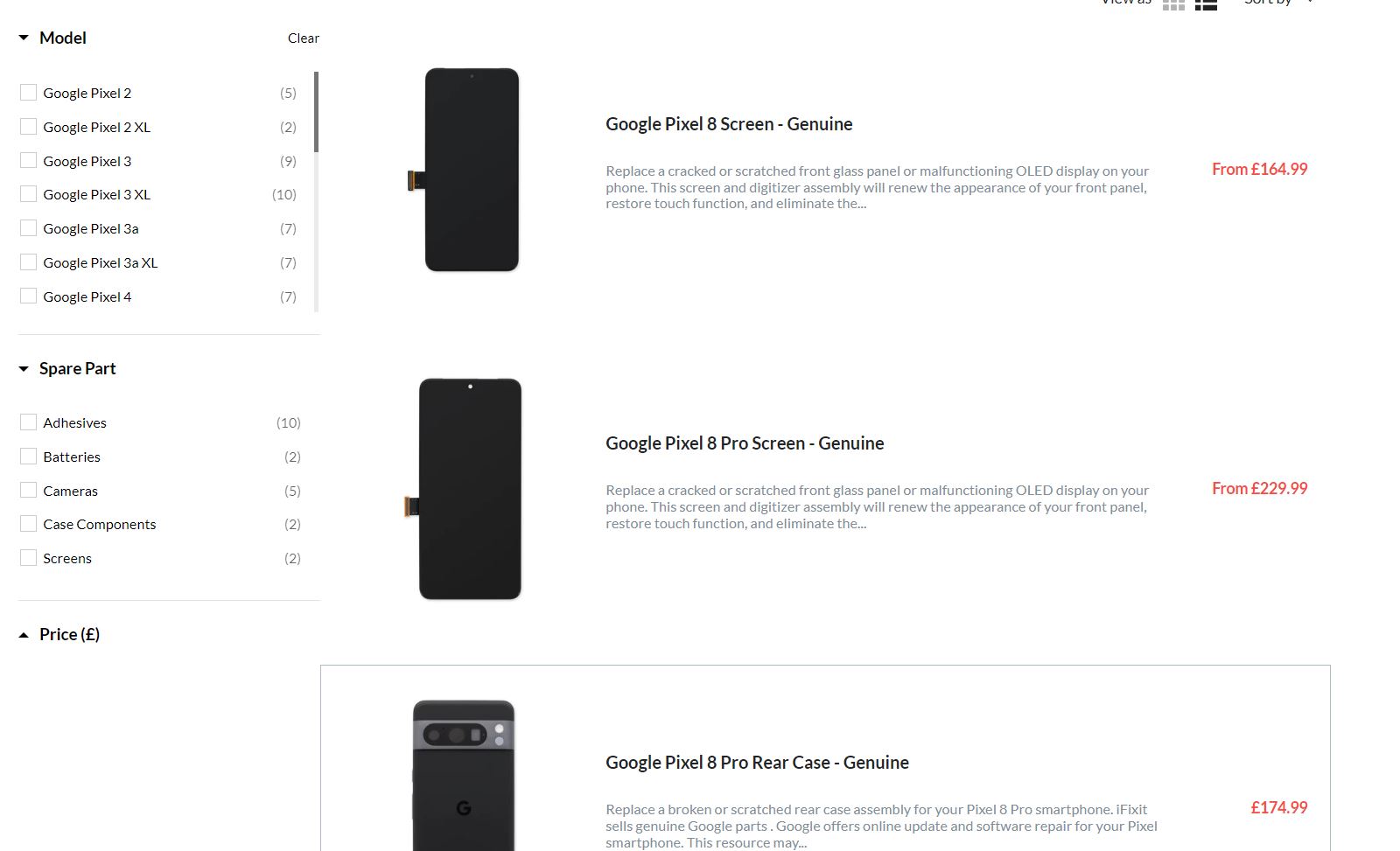 اجزای گوشی های سری پیکسل 8 گوگل از وب سایت iFixit