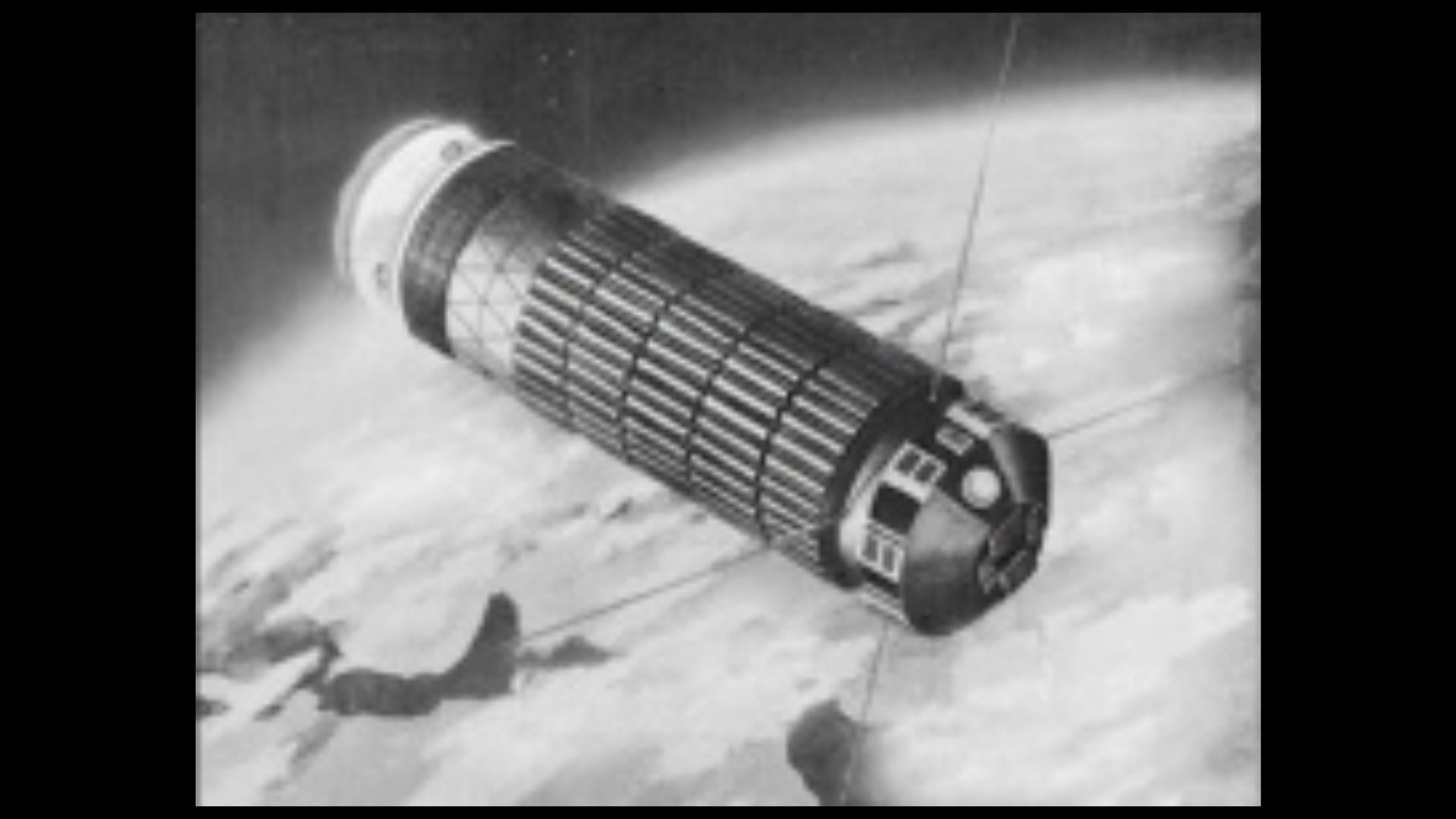 An artist's illustration of NASA's Explorer 16 satellite, which launched on Dec. 16, 1962 to study the micrometeoroid environment in space.