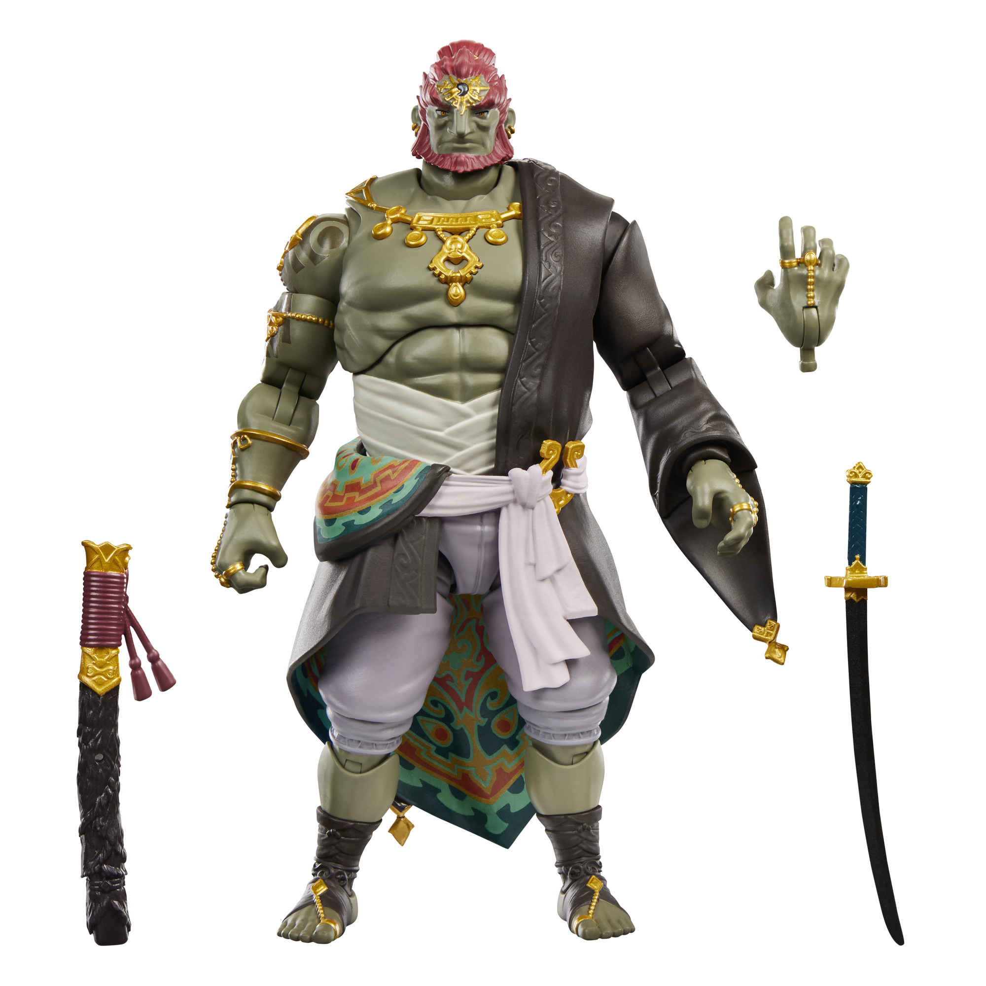 Ganondorf against a plain background with a scabbard, sword, and spare hand