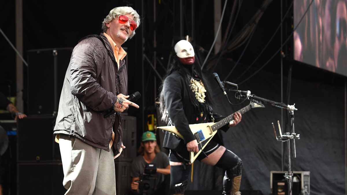 Fred Durst and Wes Borland of Limp Bizkit perform on stage during Lollapalooza 2021 at Grant Park on July 31, 2021 in Chicago, Illinois.