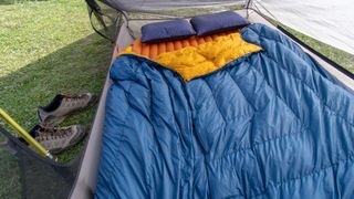 A sleeping bag on an air mattress