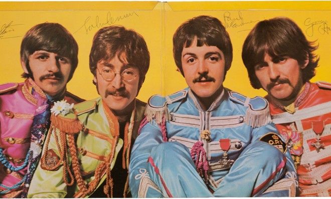 The Beatles&amp;#039; Sgt. Pepper&amp;#039;s Lonely Hearts Club Band album autographed by all four band members. 