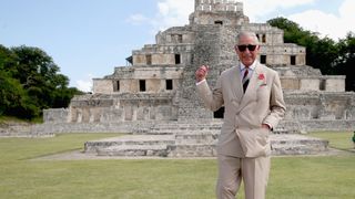 King Charles most memorable moments - Prince Charles in front of the Edzna Archaeological site in Campeche, Mexico