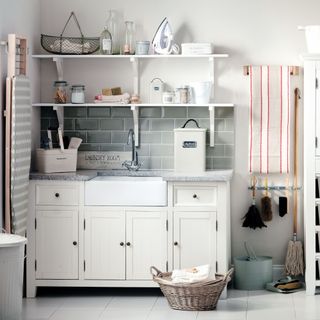 Utility room with storage cabinets and drawers