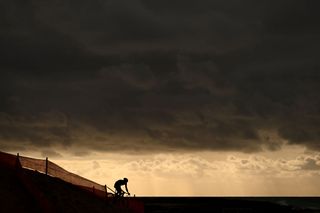 ORISTANO ITALY DECEMBER 08 A rider practices on the race circuit hit by the storm leading to the cancellation of the race on December 08 2024 in Oristano Italy Photo by Dario BelingheriGetty Images