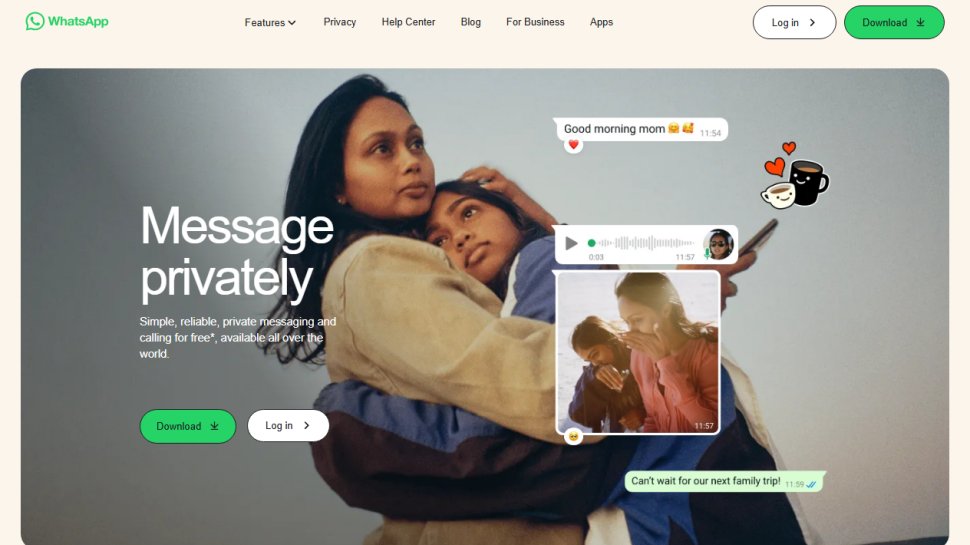 Website screenshot of WhatsApp (January, 2026)