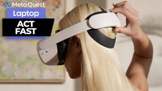 Woman adjusting Elite Strap on Meta Quest 2 VR headset 