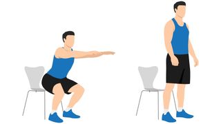 Vector of man performing a squat onto a chair against white background