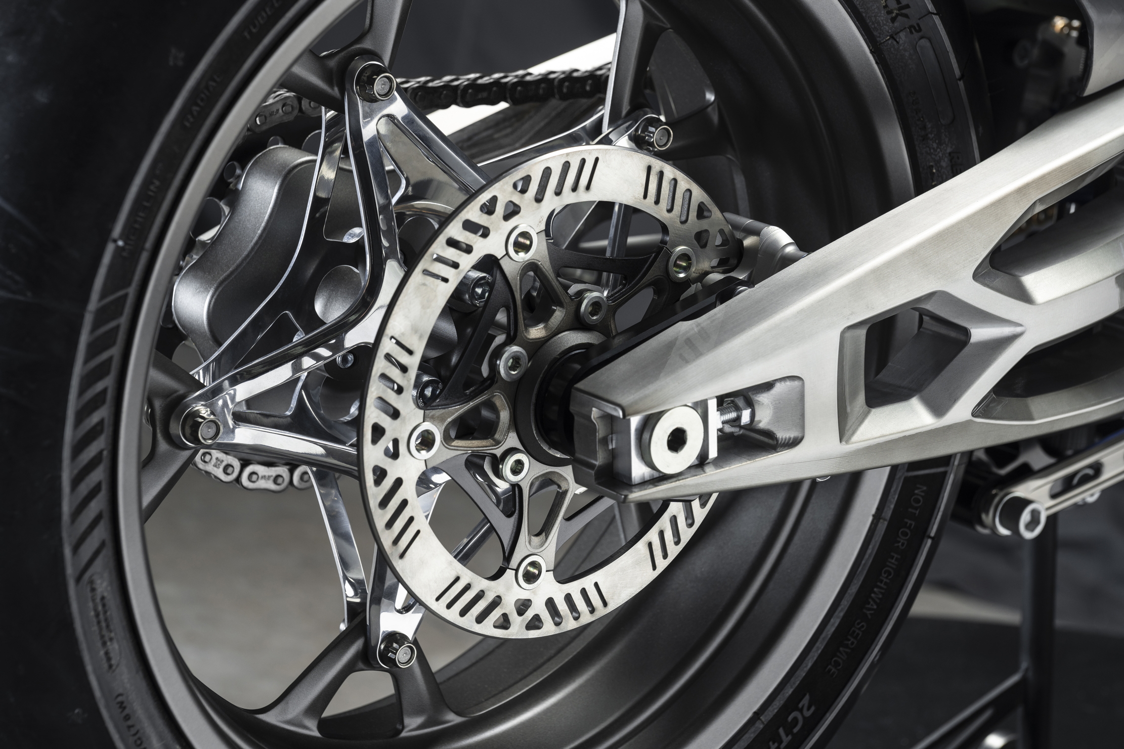 The back wheel of the new brough superior