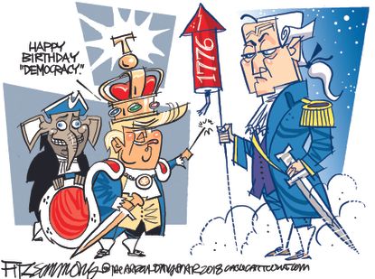 Political Cartoon U.S. Fourth of July Trump George Washington