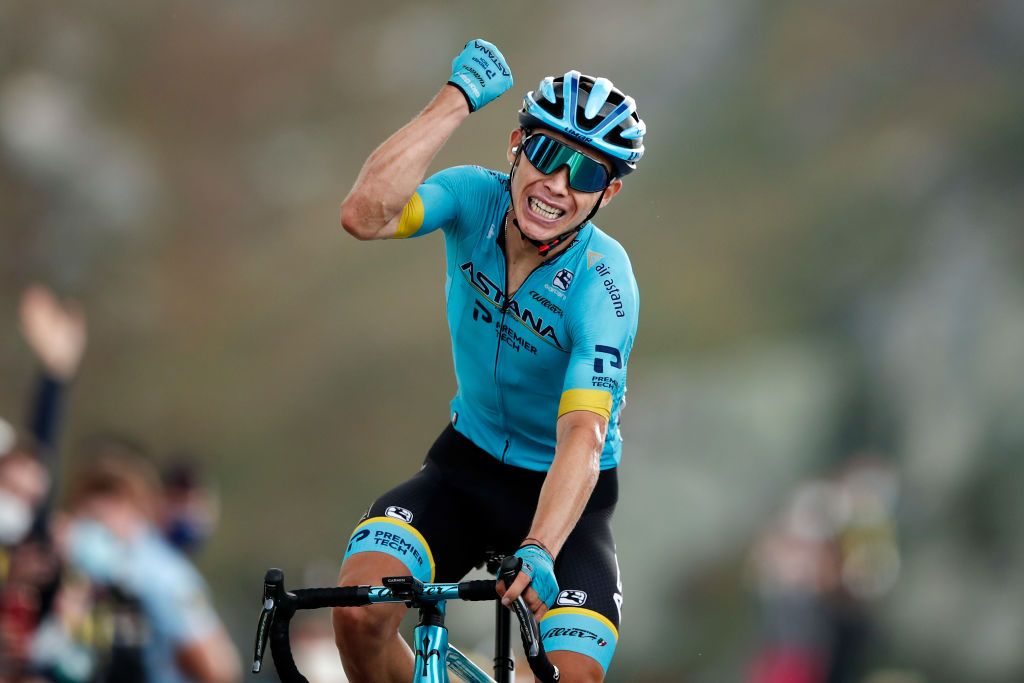 MERIBEL FRANCE SEPTEMBER 16 Arrival Miguel Angel Lopez Moreno of Colombia and Astana Pro Team Celebration during the 107th Tour de France 2020 Stage 17 a 170km stage from Grenoble to Mribel Col de la Loze 2304m TDF2020 LeTour on September 16 2020 in Mribel France Photo by Benoit Tessier PoolGetty Images