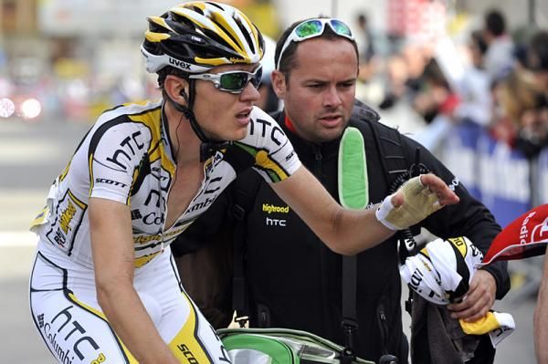 Tejay Van Garderen (Team HTC - Columbia) is immediately supported after crossing the line atop Alpe d'Huez.