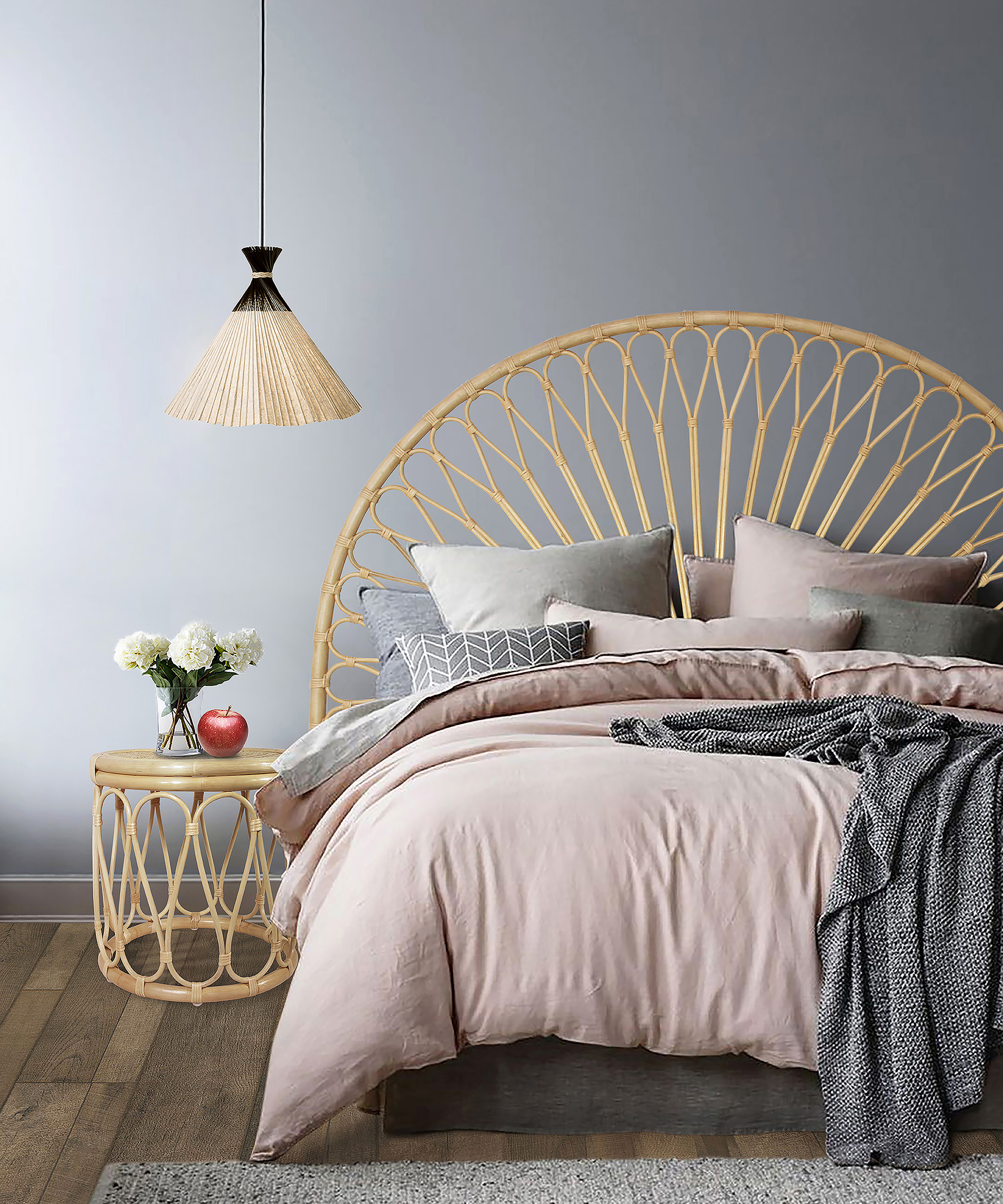 Rattan Adeline Headboard in women's bedroom by Wayfair