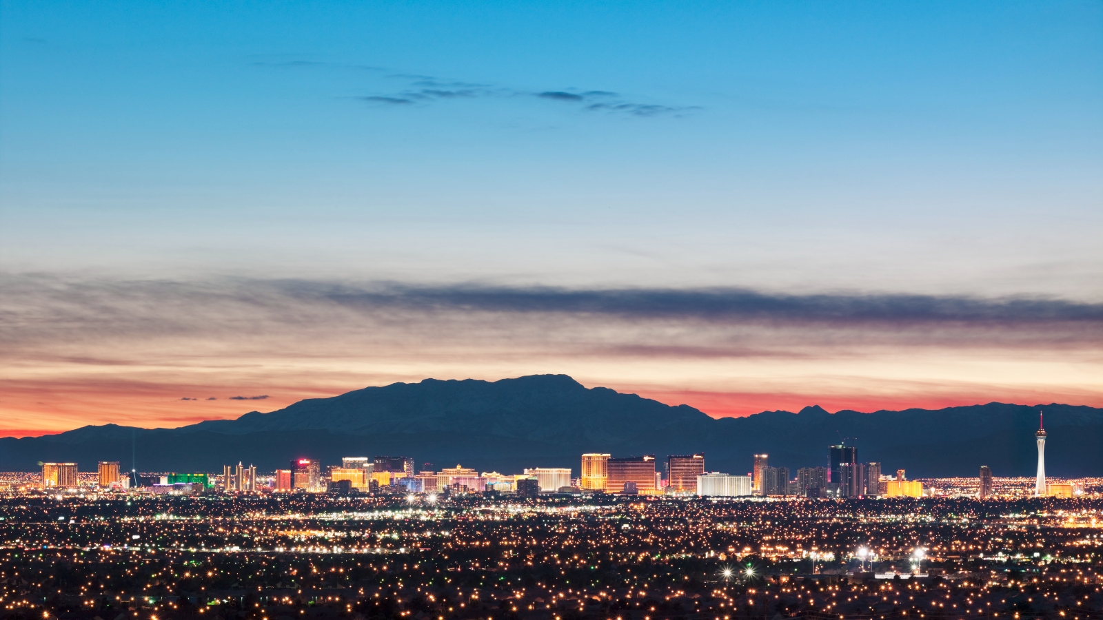 A photo of the Las Vegas skyline from the desert at night