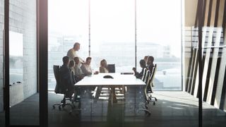 Boardroom meeting in a high-rise office building