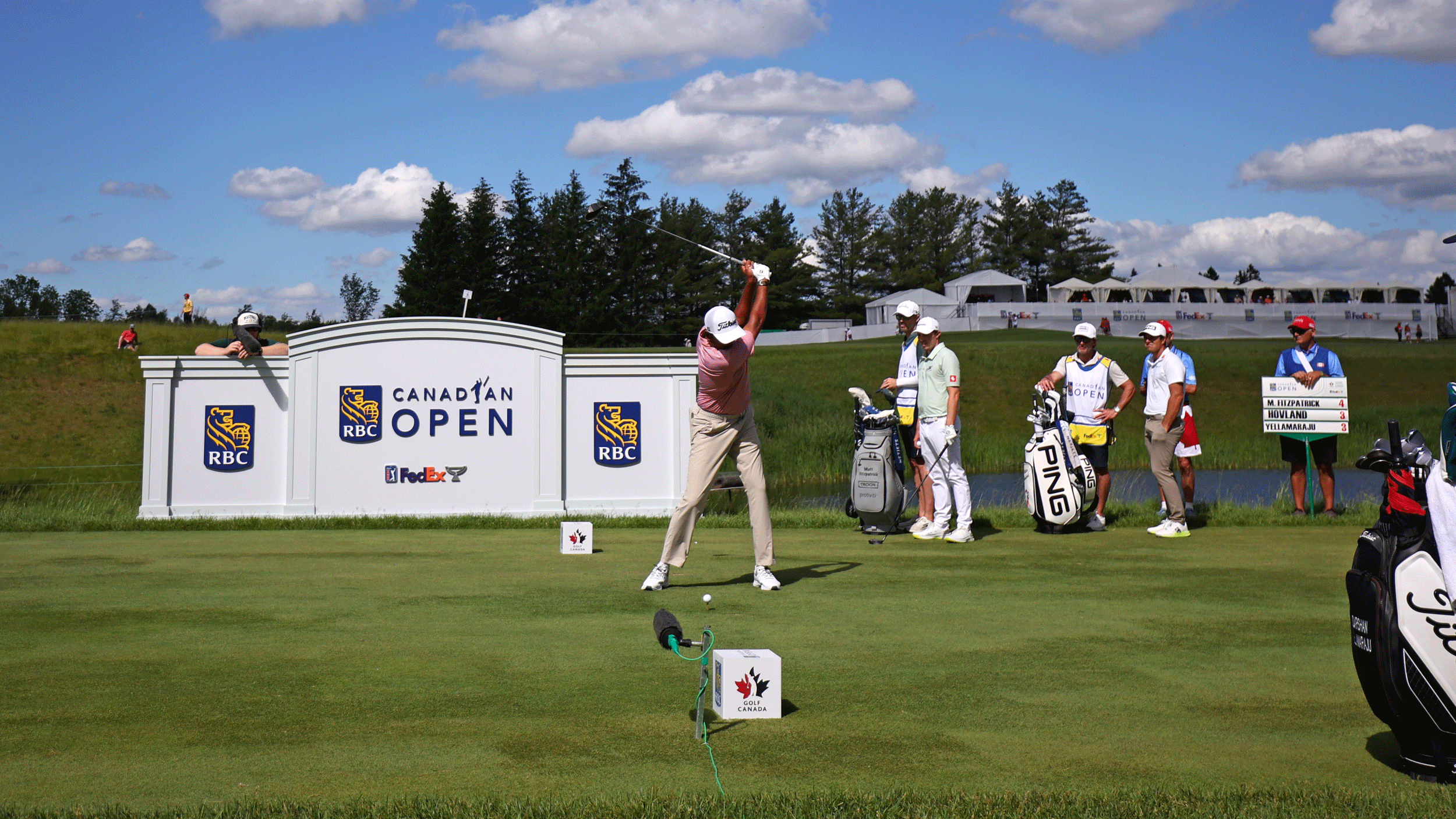 Sudarshan Yellamaraju tees off during round three of the 2026 RBC Canadian Open