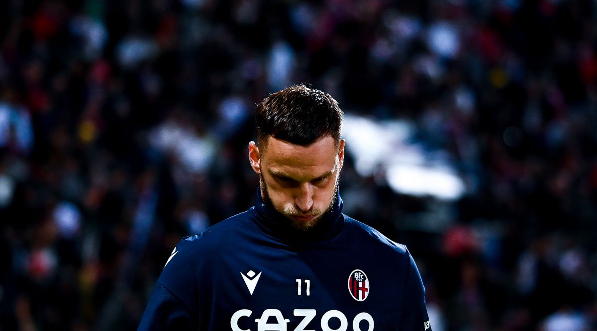 Bologna striker Marko Arnautovic reacts with disappointment after the Serie A match between Bologna and Sampdoria on 8 October, 2022 at the Stadio Renato Dall&#039;Ara, Bologna, Italy