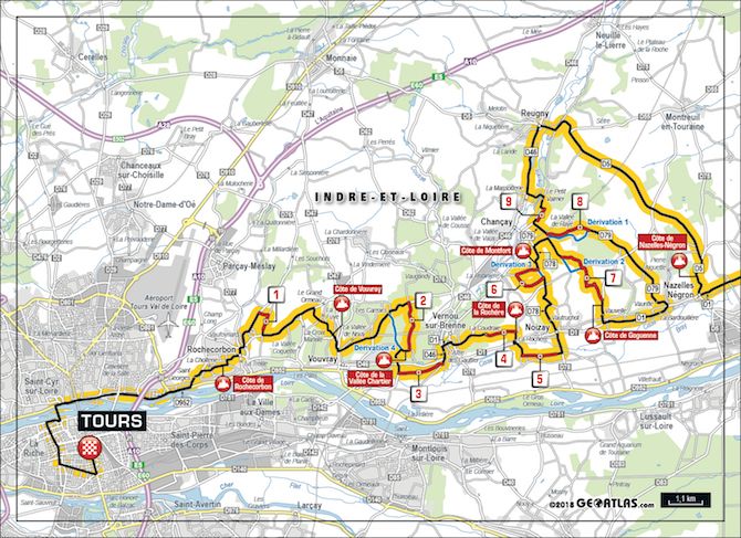 The nine sectors of vineyard track and the seven new climbs in the final 60km of the 2018 Paris-Tours