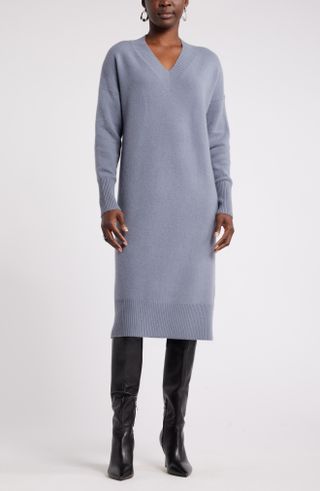 Nordstrom, V-Neck Long Sleeve Wool & Cashmere Sweater Dress