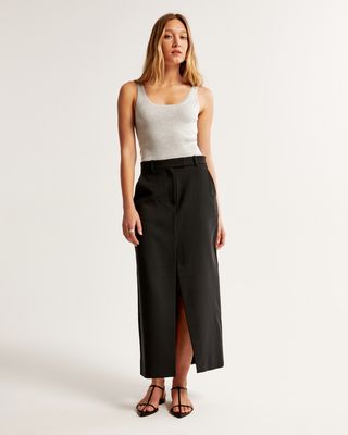 Front-Slit Tailored Maxi Skirt