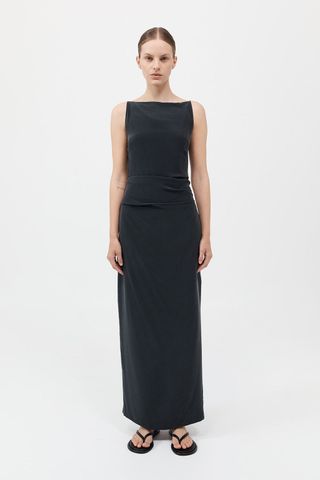 Silk Tuck Dress - Black