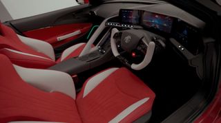 MG Cyberster interior with yoke steering wheel